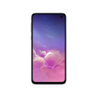 A Samsung Galaxy S10e 128GB Prism Black Smartphone (PARTS ONLY) with a slim black bezel, vibrant purple and pink gradient display, and a top-right front camera hole—perfect for those seeking Samsung parts or an S10e LCD repair.