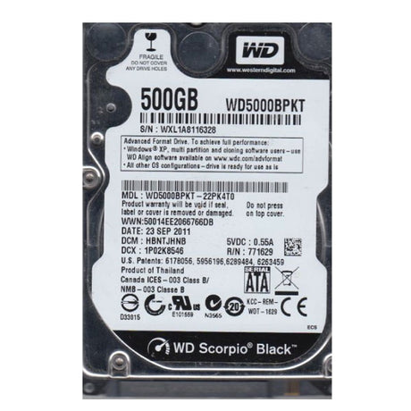 Western Digital WD5000BPKT 500GB 7.2K SATA 3Gb/s 2.5" 9.5mm Hard Drive | 3mth Wty
