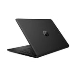 A refurbished HP 14-dg0001tu N4000 1.1GHz 4GB 64B NO OS 14" Laptop with visible left side ports and keyboard, showing the HP logo on the back, stands out against a white background. Comes with a 3-month warranty.