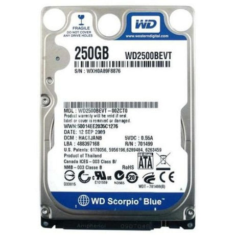 Western Digital Scorpio Blue WD2500BEVT 250GB 5.4K 3Gb/s 2.5" Hard Drive | 3mth Wty