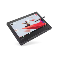 A black Lenovo 500e G3 Chromebook with Intel N5100, 4GB RAM, and 32GB storage is shown in tablet mode with its stylus on the 11.6" touchscreen displaying a colorful cartoon graphic.