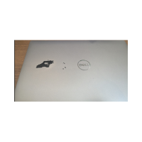 A silver Certified Refurbished Dell Latitude 5420 (i5-1145G7, 16GB RAM, 256GB SSD, 14") with a black hand-pointing sticker left of the Dell logo. Includes Windows 11 Pro and a 1-year warranty.