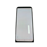 A Samsung Galaxy A20 Dual-SIM 32GB Black Unlocked Smartphone (Brand: Samsung) is shown with a faint vertical white bar on the mostly white screen, indicating possible screen burn. The device is set against a white background.