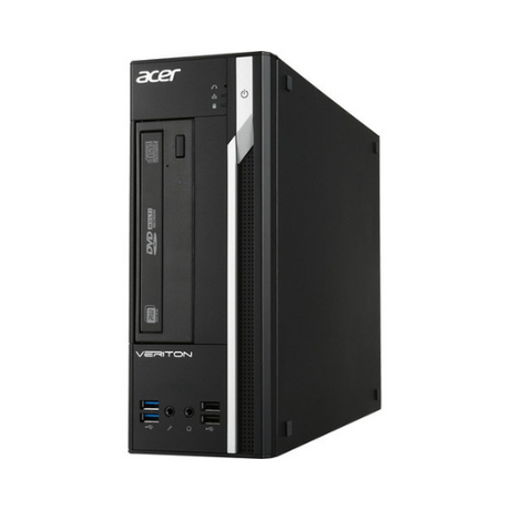 A certified refurbished Acer Veriton X4650G desktop with Intel i5 7400 3GHz, 8GB RAM, 500GB HDD, DVD drive, Windows 10 Pro, and front panel USB ports, audio jacks, and power buttons.