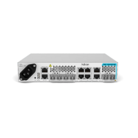 The ADVA FSP 150-GE104 Carrier Ethernet Demarcation Device by ADVA is a white unit featuring multiple Ethernet and SFP ports, a power socket, and rear cooling vents.