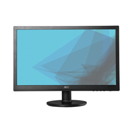 A refurbished AOC 22" 2260W Monitor (FHD, VA, 60Hz, LED, HDMI, USB-C, DP, Height Adj, VESA) featuring a round stand and a blue geometric wallpaper on screen, set against a white background.