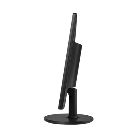 A refurbished AOC 22" 2260W FHD VA monitor with HDMI, USB-C, DP, height adjustment, and VESA mount is seen side-on, highlighting its slim profile and round base against a plain white background.