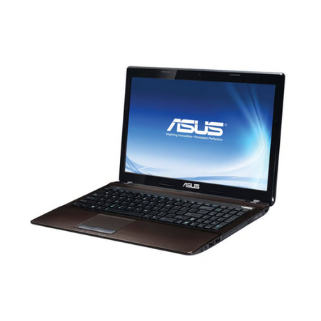 A Certified Refurbished ASUS K53E Laptop with a 15.6 display, Intel Core i5-2410M 2.3GHz, 8GB RAM, and 500GB storage is shown with a visible keyboard and screen displaying the ASUS logo against a white background.