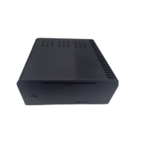 A compact, rectangular black MSI desktop—certified refurbished—with vents, power button, slot, and two USB ports on the front; features an ASUS P8Z77-I DELUXE motherboard and Intel i3-3225 3.3GHz CPU; shown against a white background.