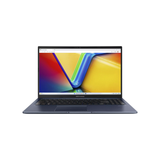 The ASUS VivoBook X1502VA, a sleek 15.6" laptop with thin bezels and a vibrant geometric wallpaper, is shown from the front against a plain white background. It features an i9 13900H CPU, 16GB RAM, and 512GB SSD.