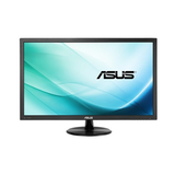 A certified refurbished ASUS VP247 23.6" 1920x1080 LCD monitor with Eye Care tech and circular stand displays a blue-green gradient with the ASUS logo, shown against a white background. Includes 1-year warranty.
