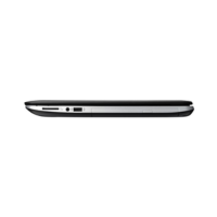 Side view of a closed, thin black and silver ASUS X555YA laptop (AMD A6-7310, 4GB RAM, 1TB HDD, 15.6”), with visible ports and slots. Certified refurbished unit shown on a white background.