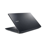 A black Acer TravelMate P259-M laptop with an Intel i3-6100U, 8GB RAM, and 15.6" display is shown partially open from a rear side angle, the Acer logo visible on the lid against a white background.