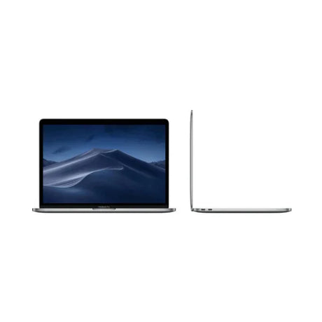 Two views of the Apple MacBook Pro 2019 A2159: one features its vibrant 13" Retina display, and the other highlights the slim, sleek design by Apple with an i5 8257U, 8GB RAM, and 256GB SSD.