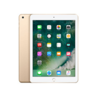 An Apple iPad 5th Gen 32GB Gold 9.7" Retina WiFi Tablet displays vivid app icons, with a certified refurbished unit behind it showcasing the sleek gold back.