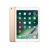 An Apple iPad 5th Gen 32GB Gold 9.7" Retina WiFi Tablet displays vivid app icons, with a certified refurbished unit behind it showcasing the sleek gold back.