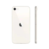The Apple iPhone SE 2022 3rd Gen 64GB Starlight Unlocked (AU STOCK) shows its slim profile, single rear camera, and Apple logo—an ideal everyday smartphone with visible side volume buttons. Brand: Apple.
