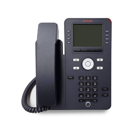 The Avaya J169 IP PoE Desk Phone | Wty by Avaya features a digital display, keypad, navigation buttons, and a coiled cord—perfect for unified communications in any office.