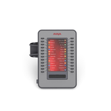 The Avaya JEM24 Expansion Module 700514337 (24 Button, fits J169/J179), gray and certified refurbished, features a digital display with contact names, colored icons, and multiple physical buttons on both sides of the screen.