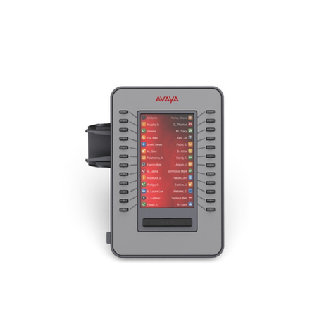 The Avaya JEM24 Expansion Module 700514337 (24 Button, fits J169/J179), gray and certified refurbished, features a digital display with contact names, colored icons, and multiple physical buttons on both sides of the screen.