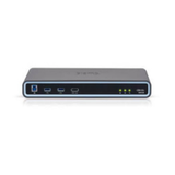 The Biamp Devio SCR-20 Conference Hub is a black rectangular device with USB, HDMI, and Bluetooth by Biamp, featuring four green indicator lights—designed for small conference rooms—set against a white background.