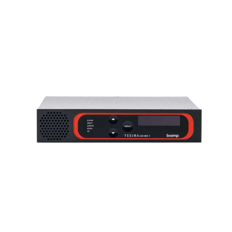 A black NEC Biamp TesiraLUX IDH-1 AVB/TSN Video Encoder | Wty, featuring a small speaker grill, display screen, control buttons, and red trim, is photographed on a white background.