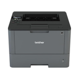 The Brother HL-L5100DN is a black and gray monochrome laser printer with 1200dpi, duplex printing, USB/Ethernet ports, top paper output tray, left-side controls, and the Brother logo on the front—ideal for high-volume use.