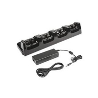 A black Honeywell CT50-CB 4-bay charging cradle with adapter, shown with power cord on a white background, similar in style to a certified refurbished model.