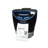 The CUSTOM TK300II Thermal Ticket Printer by Custom features a black and blue design, small display, prints receipts with text and images on white paper (20-82.5mm width)—ideal for professional ticketing applications.