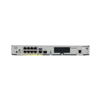 Rear view of the Cisco C1127-8PLTEP 8-Port ISR Router VDSL2 LTE PoE by Cisco, highlighting Ethernet ports, USB ports, SD-WAN support, console port, indicator lights and labels on a white background.