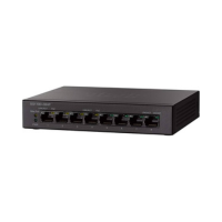 The Cisco SG110D-08HP is a black 8-port Gigabit PoE unmanaged desktop switch with indicator lights, ideal for connecting multiple wired network devices.