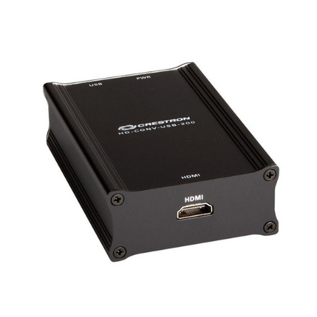 The refurbished Crestron HD-CONV-USB-200 HDMI to USB 3.0 Converter by Crestron offers 1080p capture, a black finish, HDMI port, and top-mounted labeled USB and power indicators—a reliable, efficient video capture solution.