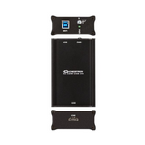 A refurbished Crestron HD-CONV-USB-200 HDMI to USB 3.0 Converter by Crestron, featuring top USB input, indicator lights, and bottom HDMI output—an ideal 1080p video capture device, shown from a top-down view.