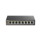 The D-Link DGS-1008P is an unmanaged 8-port Gigabit PoE switch, featuring indicator lights above each port for reliable wired connections.