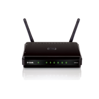 A refurbished D-Link DIR-615 Wireless N300 Router Black with Fast Ethernet and two antennas is shown against a white background.