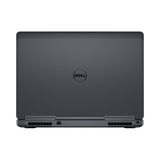 Back view of a closed Dell Precision 7520 i7 7820HQ mobile workstation in black, with the Dell logo centered and ventilation grills along the bottom edge.