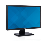 A refurbished Dell E2313H 23" 1920x1080 monitor (no stand), with a sleek black rectangular screen and blue geometric display, is shown on a white surface with reflection—ideal for stylish, high-performance workspaces.