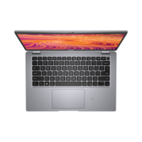 A silver Dell Latitude 5421 i7 11850H 2.5GHz 16GB 512GB laptop is shown from above with its screen open to an orange-pink abstract pattern. The keyboard and touchpad are visible—ideal for professionals needing reliable Dell performance.