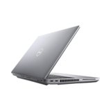 A silver Dell Latitude 5421 i7 laptop is partially open, viewed from the back left to show the Dell logo and side vents, set against a white background. Specs: Intel Core i7-11850H, 16GB RAM, 512GB SSD, Windows 11 Pro.