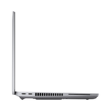 A sleek silver Dell Latitude 5421 i7 11850H 2.5GHz 16GB 512GB 14" W11P laptop sits open at a 90-degree angle, viewed from the left to show dual USB-C ports, vent, and card slot on its slim edge—ideal for business performance.