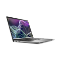 A slim, silver Dell Latitude 5450 Ultra 7 business laptop with a vibrant abstract wave on its 14" screen, shown angled on a white background. Features Intel Core Ultra 7 155U, 16GB RAM, and 512GB SSD. Certified Refurbished.
