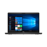 A certified refurbished Dell Latitude 5500 i7-8665U 32GB 512GB SSD 15.6" W11P laptop with a black keyboard displays the Windows 11 Pro home screen, filled with apps and icons, set against a plain white background.