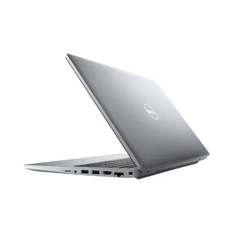 A silver Dell Latitude 5520 laptop, partially open and viewed from the back left, shows the Dell logo and side ports against a white background. Features Intel Core i7-1165G7, 32GB RAM, 512GB SSD, 15.6" display, Windows 11 Pro.