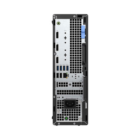 Rear view of a Dell OptiPlex 7000 SFF i7 12700 desktop, showing USB, HDMI, Ethernet, audio jacks, power input, ventilation grilles, and expansion slots. Certified refurbished by Dell.
