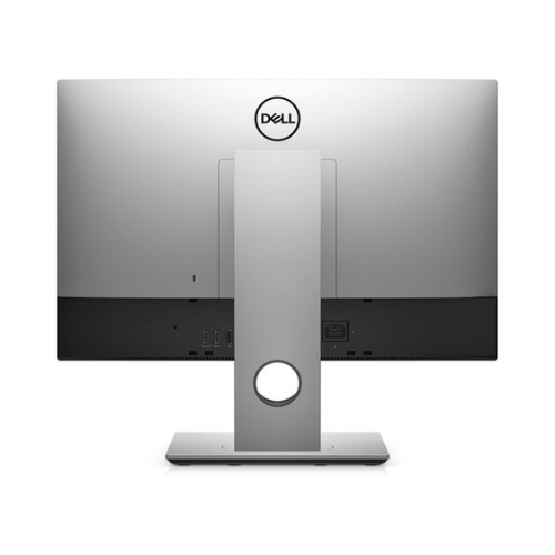Rear view of a Dell Refurbished OptiPlex 7490 All-in-One Desktop (i5 11500, 16GB RAM, 512GB SSD, WiFi, 23), silver stand. Dell logo at the top; ports and power connectors visible at the bottom. Certified Refurbished.