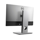 A rear view of the Dell Refurbished OptiPlex 7490 AIO shows ports, a silver stand with circular cable management, and the Dell logo—ideal for running Windows 11 Home on its 23 display.