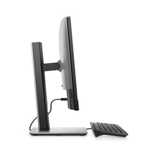 Side view of a Dell Refurbished OptiPlex 7490 AIO with a slim 23 monitor, wireless keyboard, and visible cable on a white background. Features Intel i5-11500, 16GB RAM, 512GB SSD, WiFi, and runs Windows 11 Home.