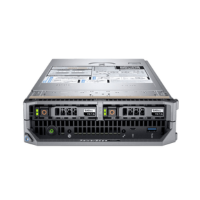 A front view of a refurbished Dell PowerEdge M640 Blade Server (Dual Silver 4214R, 256GB RAM, 2x240GB SSD), with power buttons, ports, vents, and status lights visible against a white background. Ideal for enterprise virtualization.