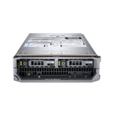 A front view of a refurbished Dell PowerEdge M640 Blade Server (Dual Silver 4214R, 256GB RAM, 2x240GB SSD), with power buttons, ports, vents, and status lights visible against a white background. Ideal for enterprise virtualization.