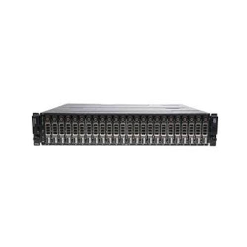 Front view of a Dell PowerVault MD3220 2U 6Gbps SAS RAID Array with dual controllers and 2 power supplies, ideal for enterprise data storage.